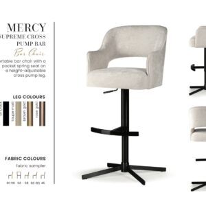 MERCY SUPREME CROSS bárszék | táskarugós forgó bárszék, választható szövet / lábszín